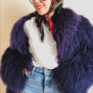 Vintage 70s Purple Dyed Mongolian Fur Coat